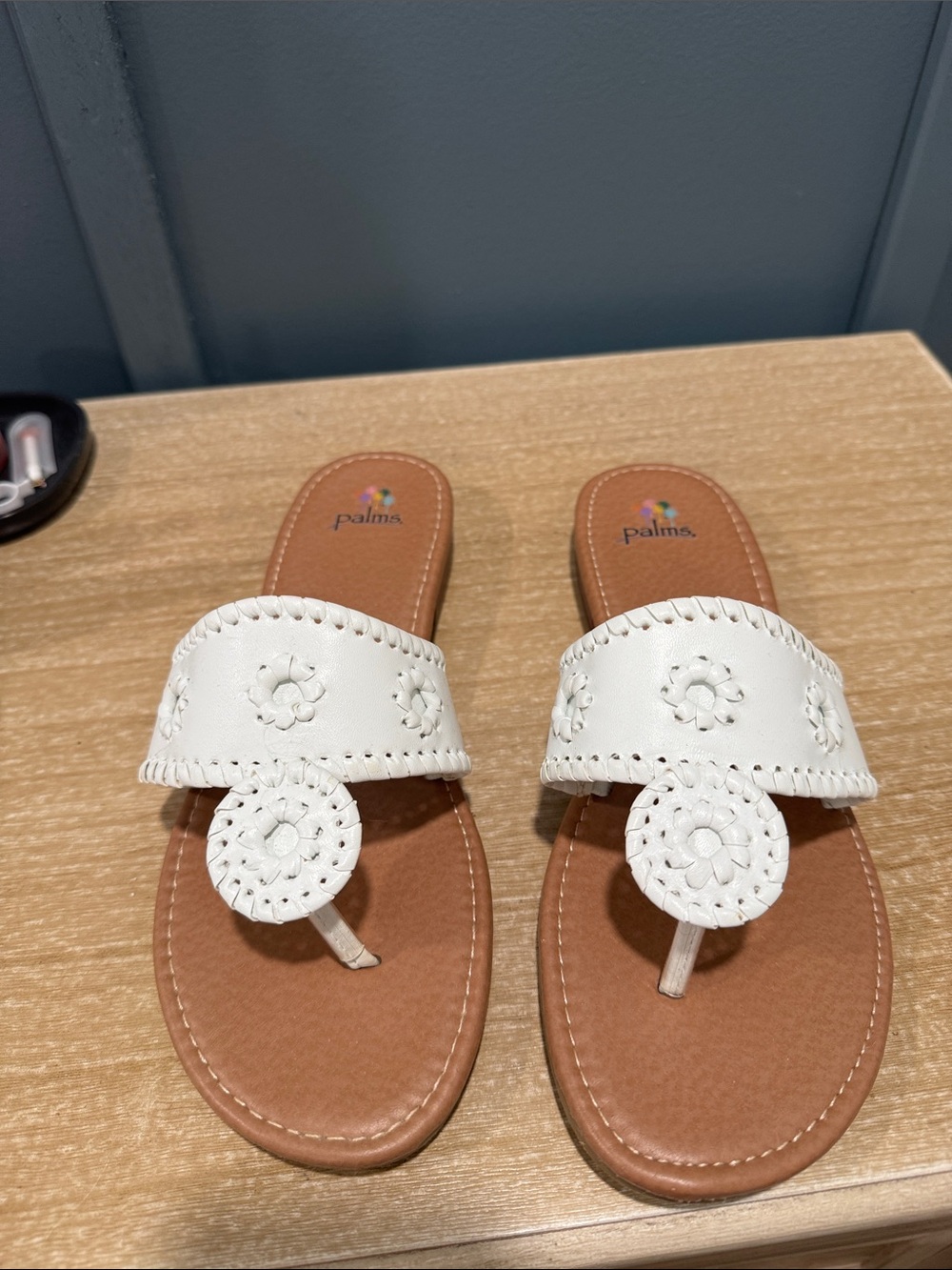 Palms White Leather Floral Slide Sandals for Women